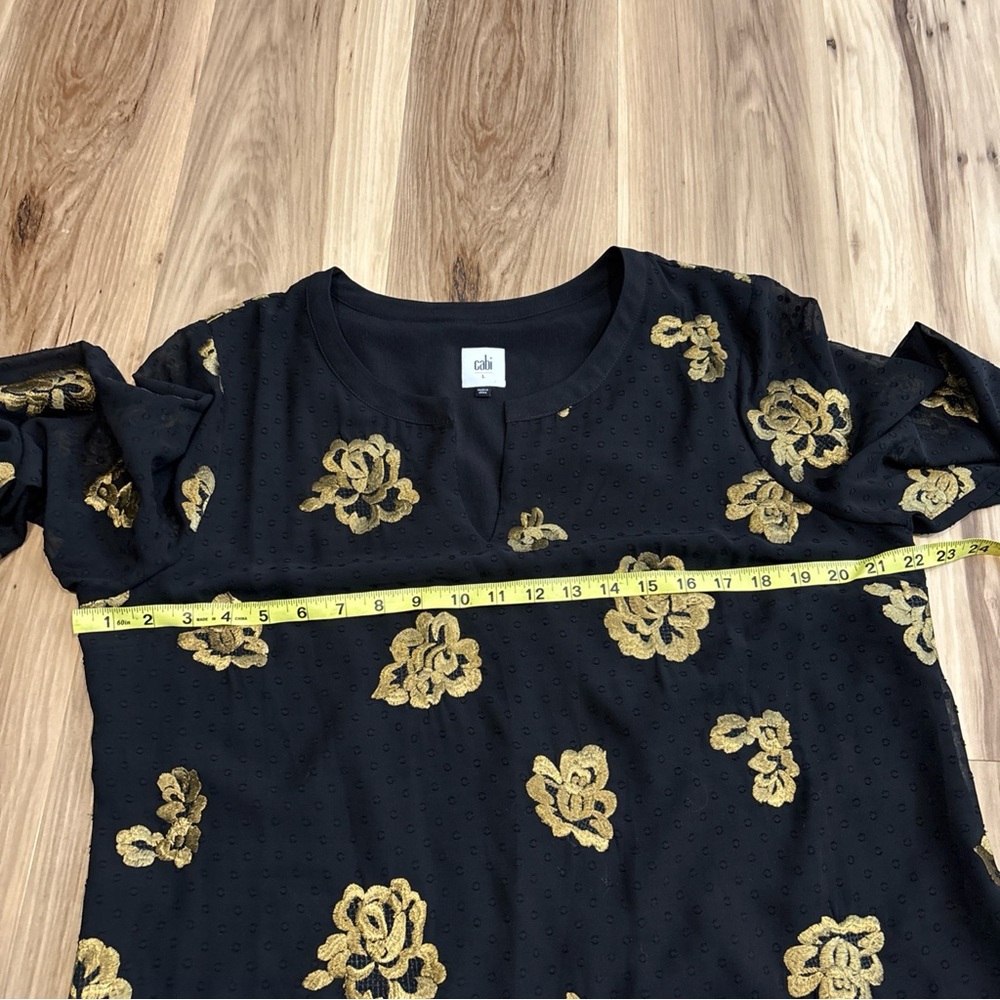 CAbi Floral Dress Large Embroidered Swiss Dot Special Occassion Black Gold - Picture 7 of 11